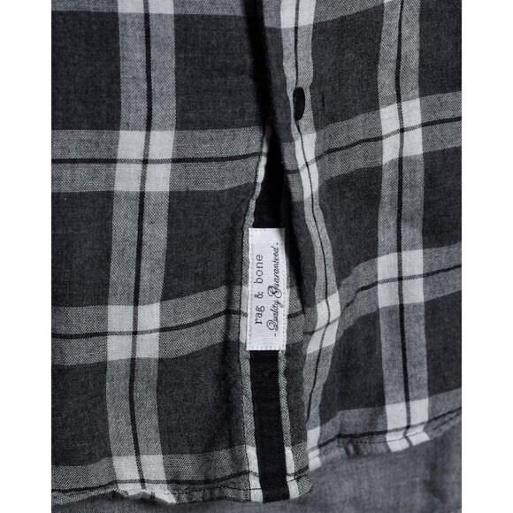 Rag & Bone Mens Small Plaid Button Down Shirt Long Sleeve Grey White Checker - Picture 11 of 11